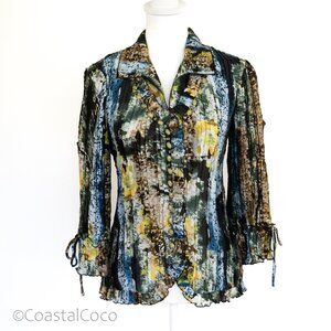 Alberto Makali L Top Blouse Pleated Crinkle Rhinestone Whimsigoth Fairy Grunge